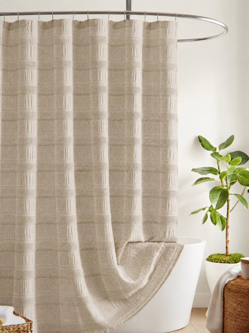 NWT DKNY Shower Curtain Linen Waffle Stripe 72"x72" Natural Color Boho Style